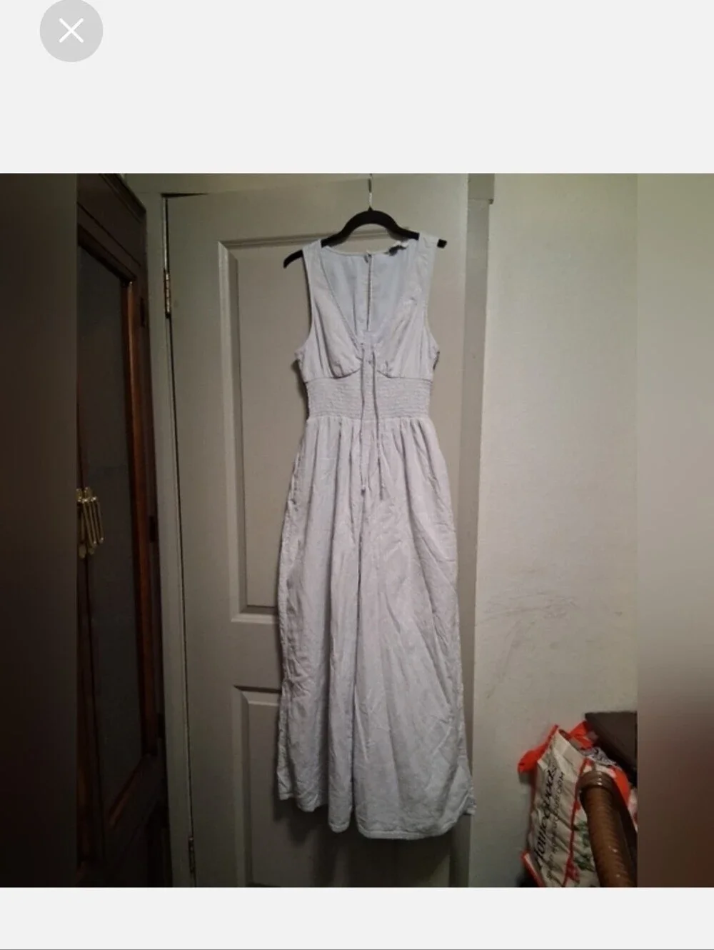 American Eagle Outfitters Light Blue Smocked-Waist Wide-Leg Jumpsuit